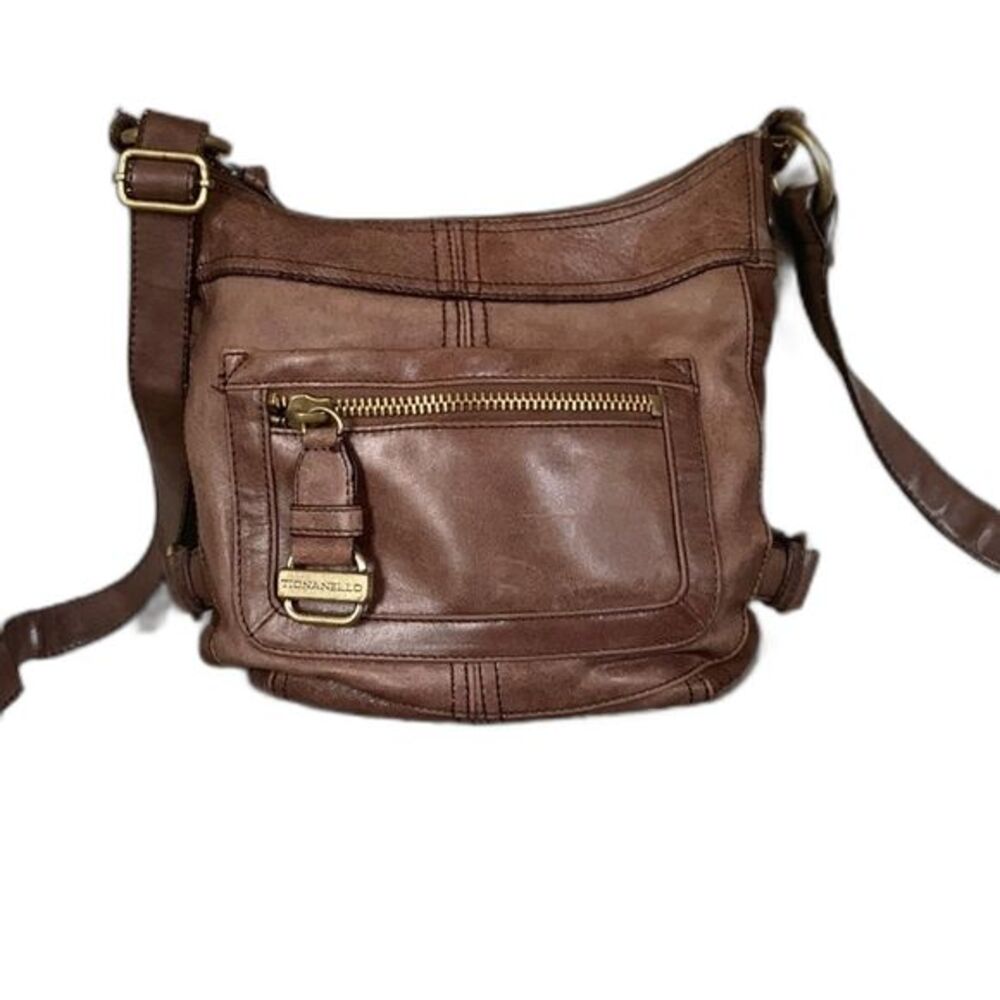 Tignanello Womens Brown Leather Zip Front Crossbody Bag